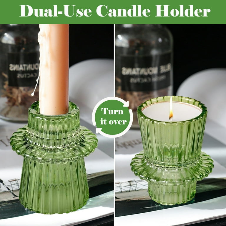 Hidawn Green Glass Candlestick Holders, 6-Pack photo 3