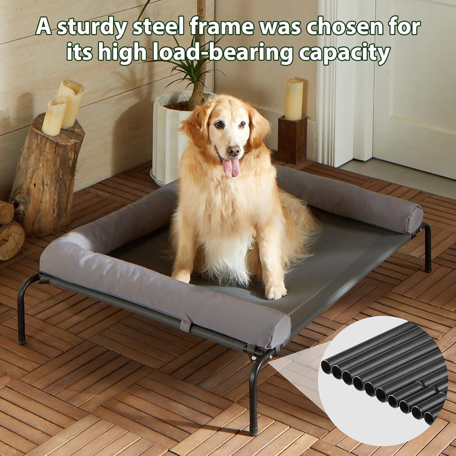 WNPETHOEM Dog Elevated Cooling Dog Bed, Raised Dog Cots Beds for Large Dogs, Outdoor Pet Bed for Large Dogs, Chew Proof Portable Cooling Pet Cot Skid-Resistant Feet, Frame with Breathable Mesh