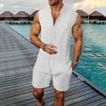 thumbnail image 2 of Afdoent Men's 2 Piece Short Set Mens Casual Suits For Everyday Wear Sleeveless Shirt And Shorts Set With Stripes For Spring And Summer Beach Clothes Comfortable, 2 of 9