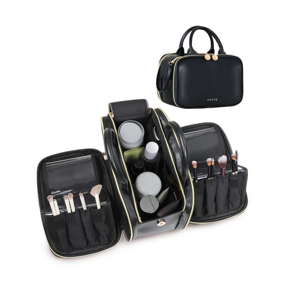Bolsa de maquillaje Prite, impermeable, para viajes y cosméticos, color negro