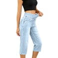thumbnail image 2 of sdhkgrrt Women Plus Size Capri Denim Pants Elastic Waist Flowy Fashion Jeans Solid Casual Basic Cropped Pants Travel, Light Blue 3XL, 2 of 8