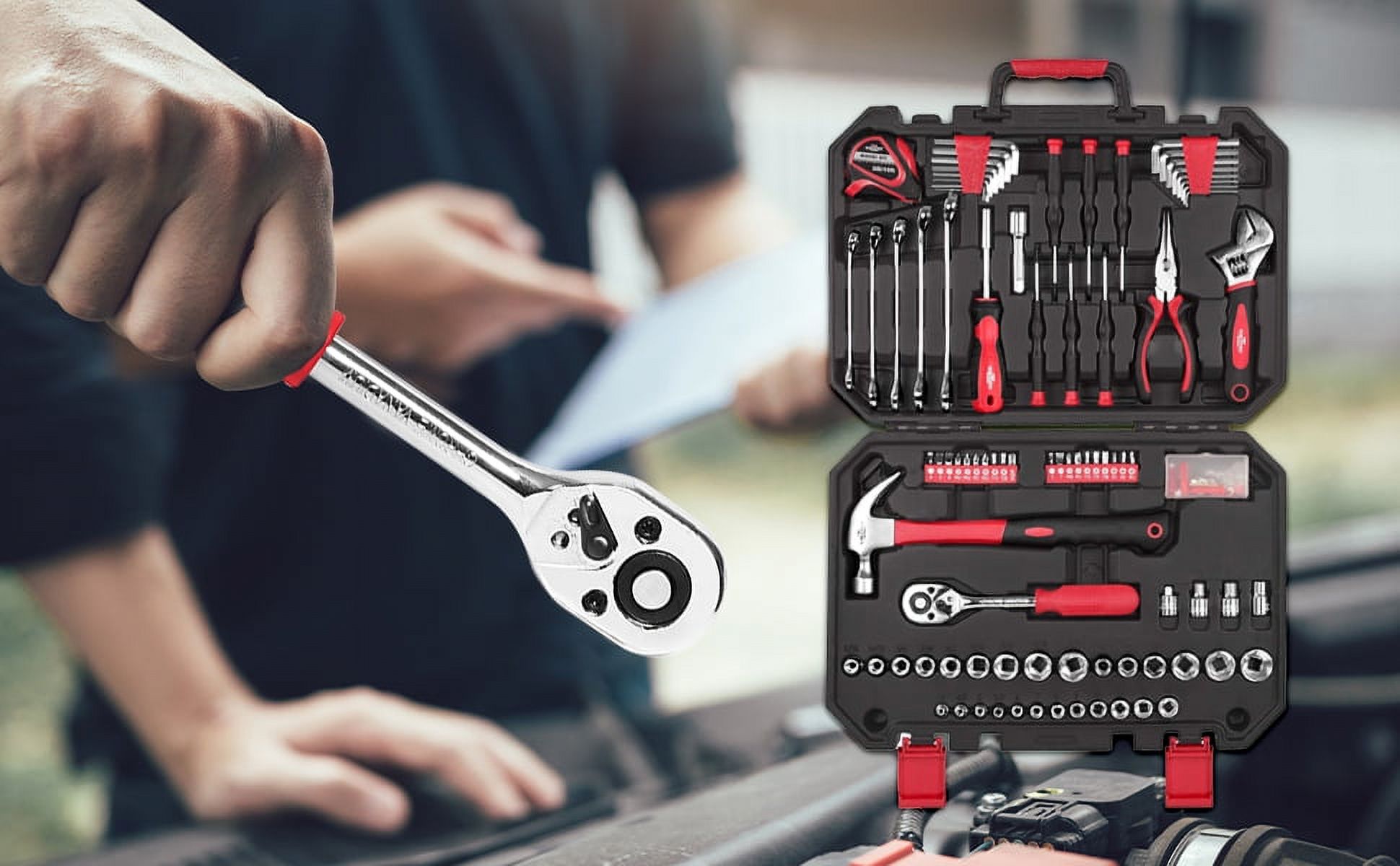 EXCITED WORK 128 Piece Tool Set-General Household Hand Tool Kit, Auto Repair Tool Set, with Plastic Toolbox Storage Case for Men and Women
