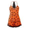 thumbnail image 5 of MEZZALL Women Cami Pajama Set V‑Neck Spaghetti Strap Tank Top Lace Shorts Loungewear Sleep Set Halloween Print Sleepwear for Home Nightwear Stylish 2 Piece Pjs, 5 of 9