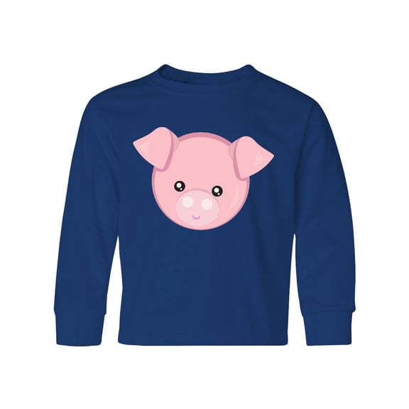 Inktastic Cute Pig, Little Pig, Pig Head, Pink Pig Long Sleeve Youth T-Shirt