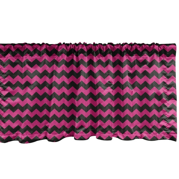 Ambesonne Teen Room Window Valance, Chevron Lines Curves, 54" X 18", Magenta and Black