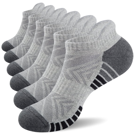 BISPOY Women Ankle Running Socks, 6-Pairs, Low Cut Cushioned Socks with Arch Support, Moisture Wicking, Grey