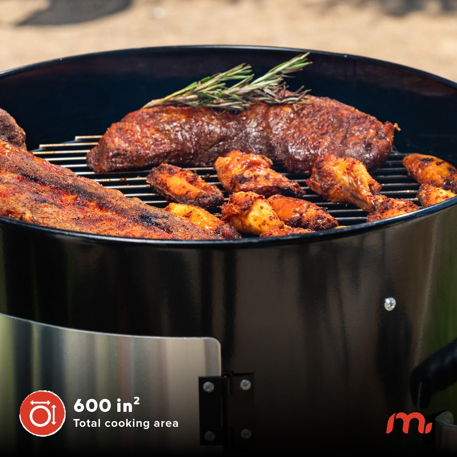 Megamaster Vertical 18 Inch Charcoal BBQ Smoker, 4-in-1 Portable Outdoor Grill with Adjustable Air Vent, 600 SQ. In Cooking Area, Built-in Temperature Gauge, BBQ Grill for Camping, Picnics - 810-3601