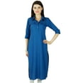 thumbnail image 1 of Bimba Women 3/4 Sleeve Formal Tunic Collar Neck Casual Kurta Kurti Rayon, 1 of 7
