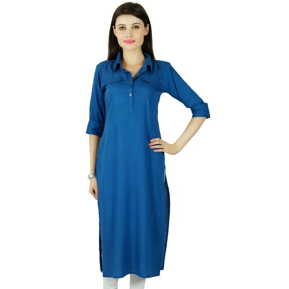 Bimba Women 3/4 Sleeve Formal Tunic Collar Neck Casual Kurta Kurti Rayon