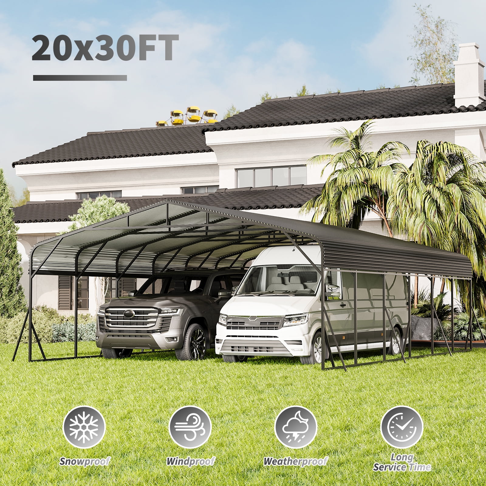 AirWire 20' x 30' Heavy Duty Metal Carport Canopy, Galvanized Steel Roof Car Port, 120MPH Wind & 50PSF Snow Load Rated, Reinforced Stable Triangle Frame Outdoor Garage Shelter for RV, Boat, Truck