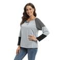 thumbnail image 4 of Aosijia Spring Fall Tops for Women Long Sleeve Round Neck Button Casual Loose Top Striped Color Block Stitching T Shirt Blouse, 4 of 7
