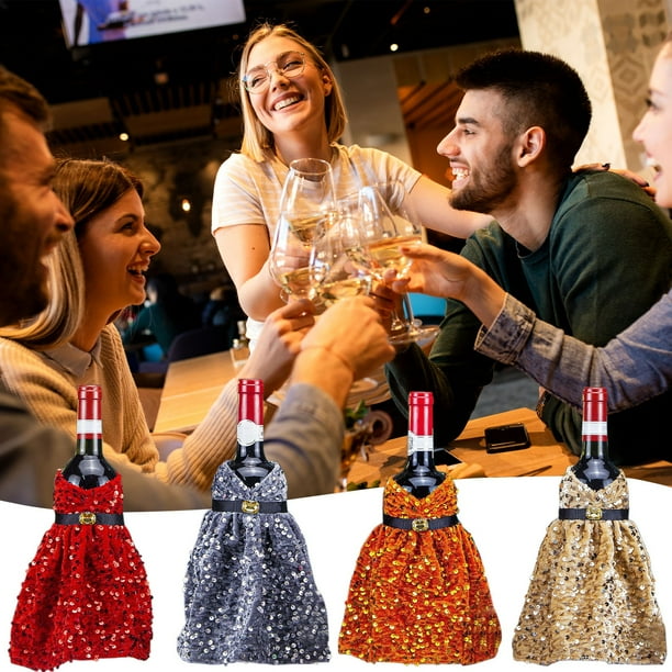Xihbxyly Funda Navideña para Botella de Vino, Diseño de Terciopelo con Lentejuelas, Decoración Festiva, Papel de Regalo Multiusos, Accesorio para Botella de Champán, Decoración para Fiestas, Tamaño 2
