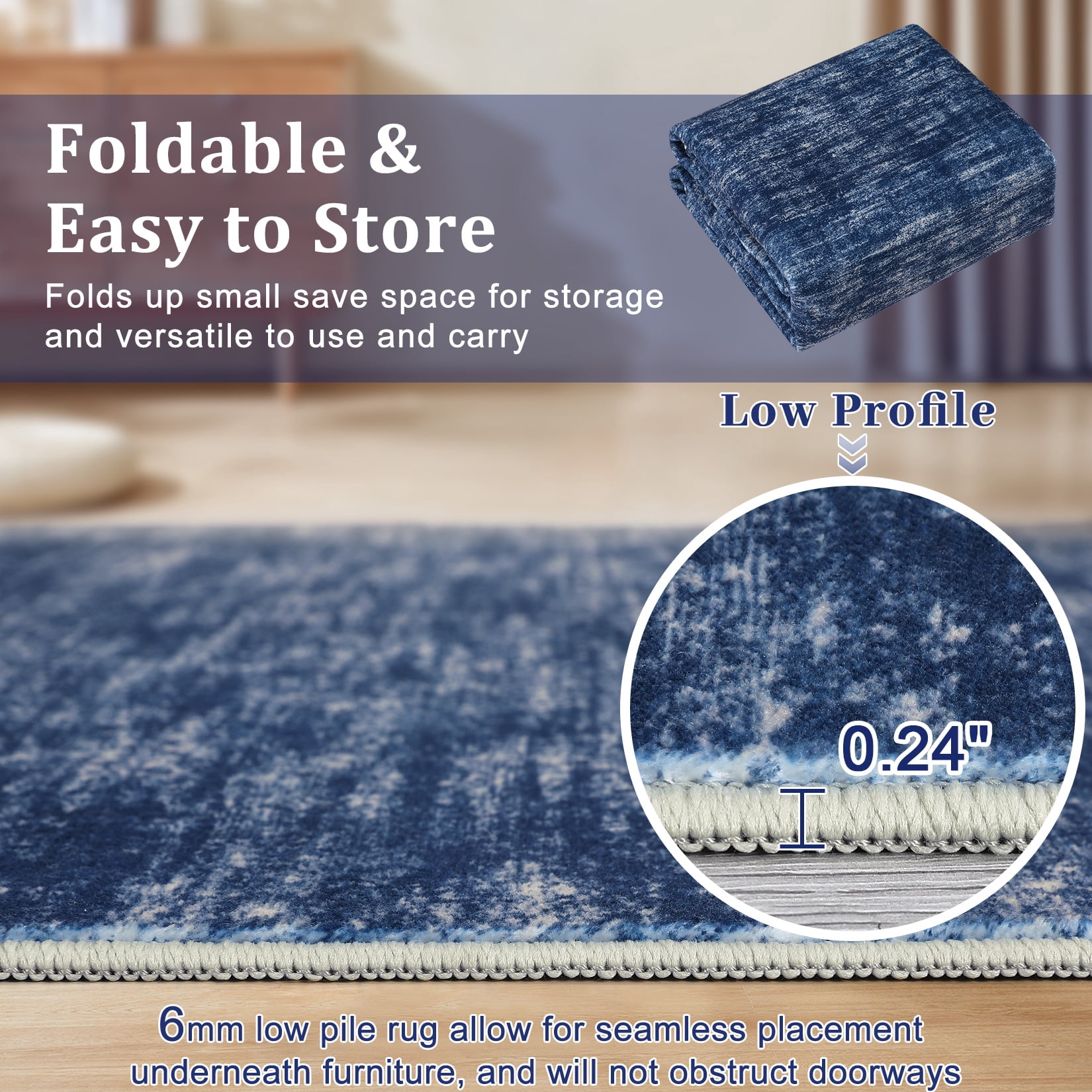 FairOnly 10'x13'Modern Abstract Non Slip Non Shedding Area Rug Solid Texture Machine Washable Rug for Living Room Bedroom Dining Room，Blue