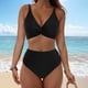 thumbnail image 1 of Traje de baño de bikini liso sin mangas para mujer, traje de baño push-up acolchado, conjuntos de blusa de traje de baño de poliéster para mujer, 1 of 6