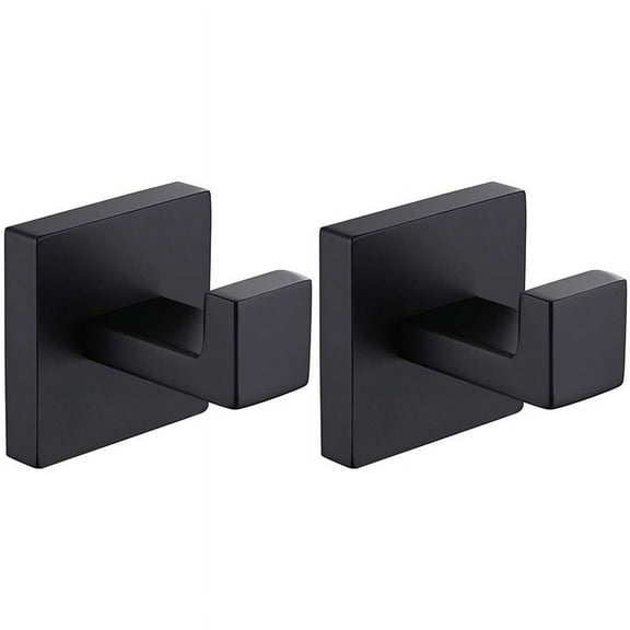 2 Pack Matte Black Towel Hook Stainless Steel Bathroom Rust Proof Clothes Towel Coat Hook Wall Mounted Square Toilet Kitchen Heavy Duty Door Hanger