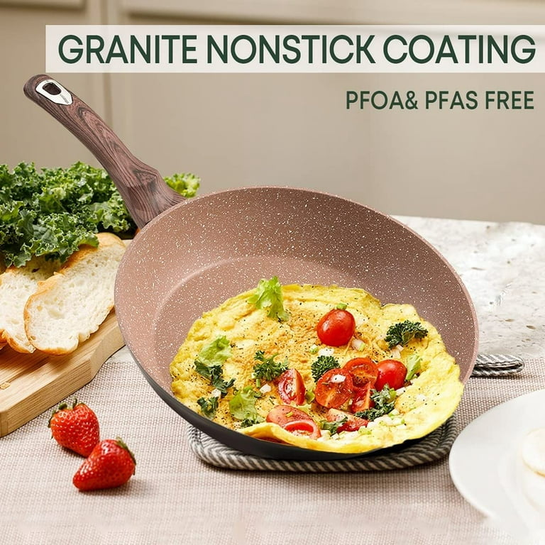 Homgeek Nonstick Frying Pan Set, Granite Skillet Set with PFOA Free, with  Induction Compatible Bottom, Heat-Resistant Bakelite Handle(8 inch & 10.2  inch & 12 inch) 