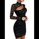 thumbnail image 3 of Vestido de Fiesta Ajustado y Mini con Encaje Transparente y Mangas Largas para Mujer. Negro S, 3 of 8