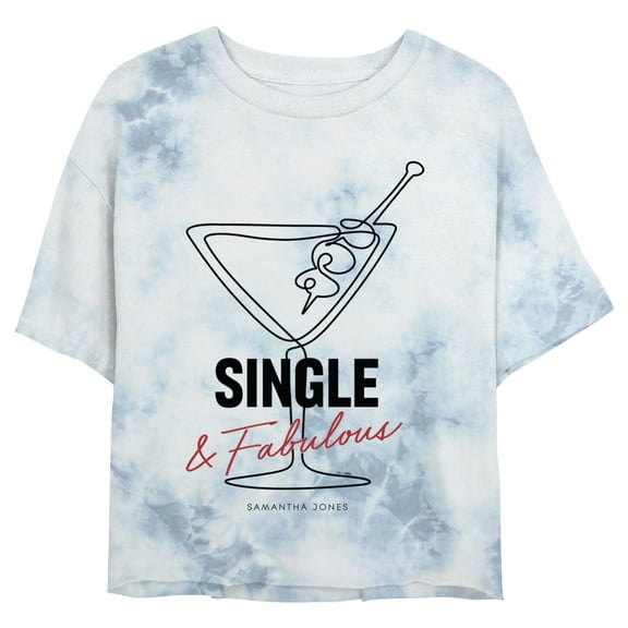 Junior's Sex and the City Carrie Single and Fabulous Crop Graphic Tee White/Blue Large