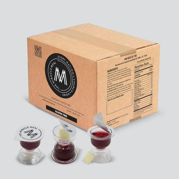 MM Pre-Packaged Gluten Free Premium Chalice Communion Cups | Box of 100 with Juice and Gluten-Free Wafer