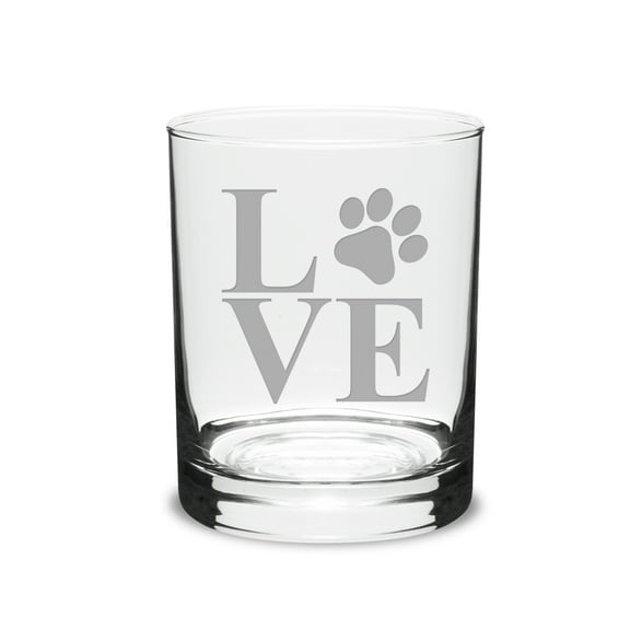 Paw Print LOVE Deep Etched Classic Double Old Fashion Glass