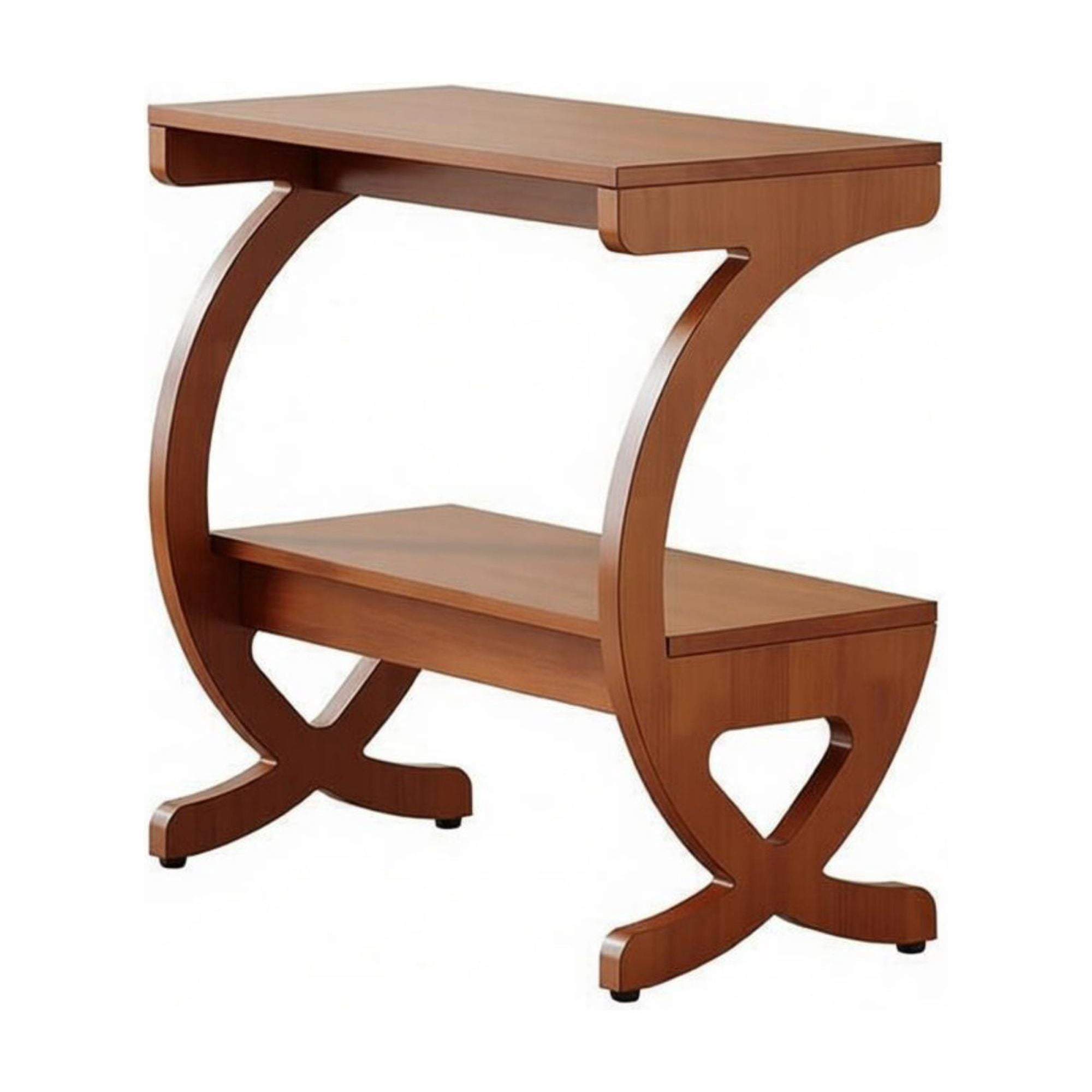Solid Wood 2-Tier Narrow Side End Table, Slim Space Saving Sofa Side Nightstand with Open Storage Shelves, Stable Rubber Wood Frame Easy Assembly for Living Room Bedroom Entryway