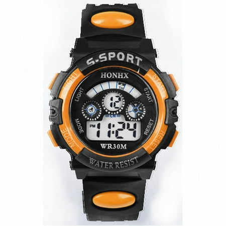 Silicone Quartz Wrist Watch - iLH Mallroom Waterproof Children Boy Digital LED Quartz Alarm Date Sports Wrist Watch Orange