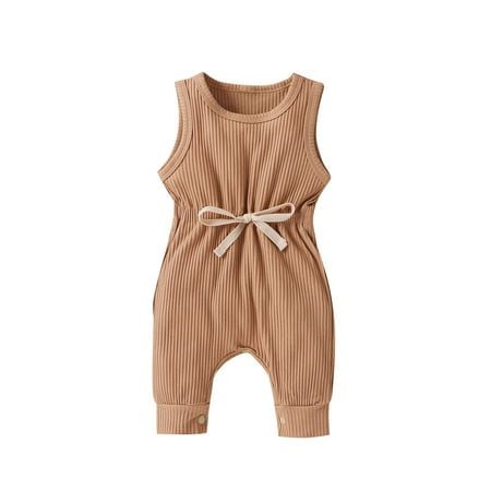 

Kiapeise Baby Sleeveless Romper Jumpsuit Drawstring One Piece Summer Outfit