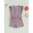 thumbnail image 4 of vera natura Infant Baby Girl Summer Jumpsuit Solid Color Ruffled Sleeveless Round Neck Button Romper Shorts with Belt, 4 of 8