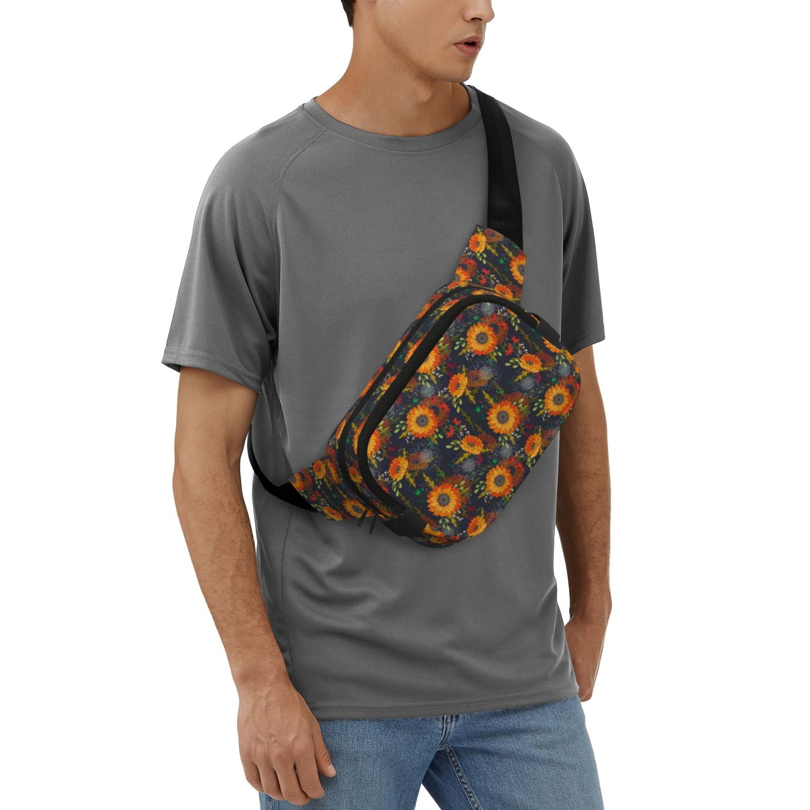 Picia Sunflowers Print Square Double-Layer Waist Bag Mini Adjustable Waist Belt Bag Exercise Running Travel Hiking