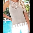 thumbnail image 4 of Suéter de Punto de Verano para Mujer, Camiseta Sin Mangas con Cuello Redondo de Crochet, Blusa Informal Sin Mangas con Aberturas Albaricoque M, 4 of 10