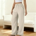 thumbnail image 4 of Kixjoy Womens Wide Leg Pants Lounge Drawstring Linen Pant High Waisted Trendy Lightweight Pant Basic Spring Beach Trousers Pants for Women, Beige L, 4 of 5
