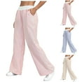 thumbnail image 2 of Duqingm Womens Pants Trendy Striped Pants for Women High Waisted Wide Leg Cotton Linen Trendy Beach Pull on Elastic Waist Casual Flowy Pants Pink,M, 2 of 7