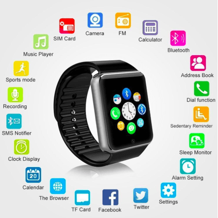 Style Asia Pack of 2 Black and Silver Bluetooth Smart Watches - Touch Screen Bluetooth Enabled Smart Watch, Camera, Music, Fitness Tracker and Pedometer, Compatible to All Android and iOS Phones