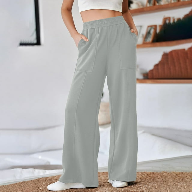 AherBiu Women's Sweatpants Fleece High Waisted Wide Leg Stretch Loose Athletic Pants Gym Workout Running Trousers with Pockets
