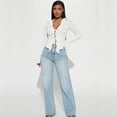 thumbnail image 2 of AURA Womens Plus Size Sexy V Neck Tie Front Cropped Knit Cardigan Top Long Sleeve Solid White 1XL 3XL, 2 of 5