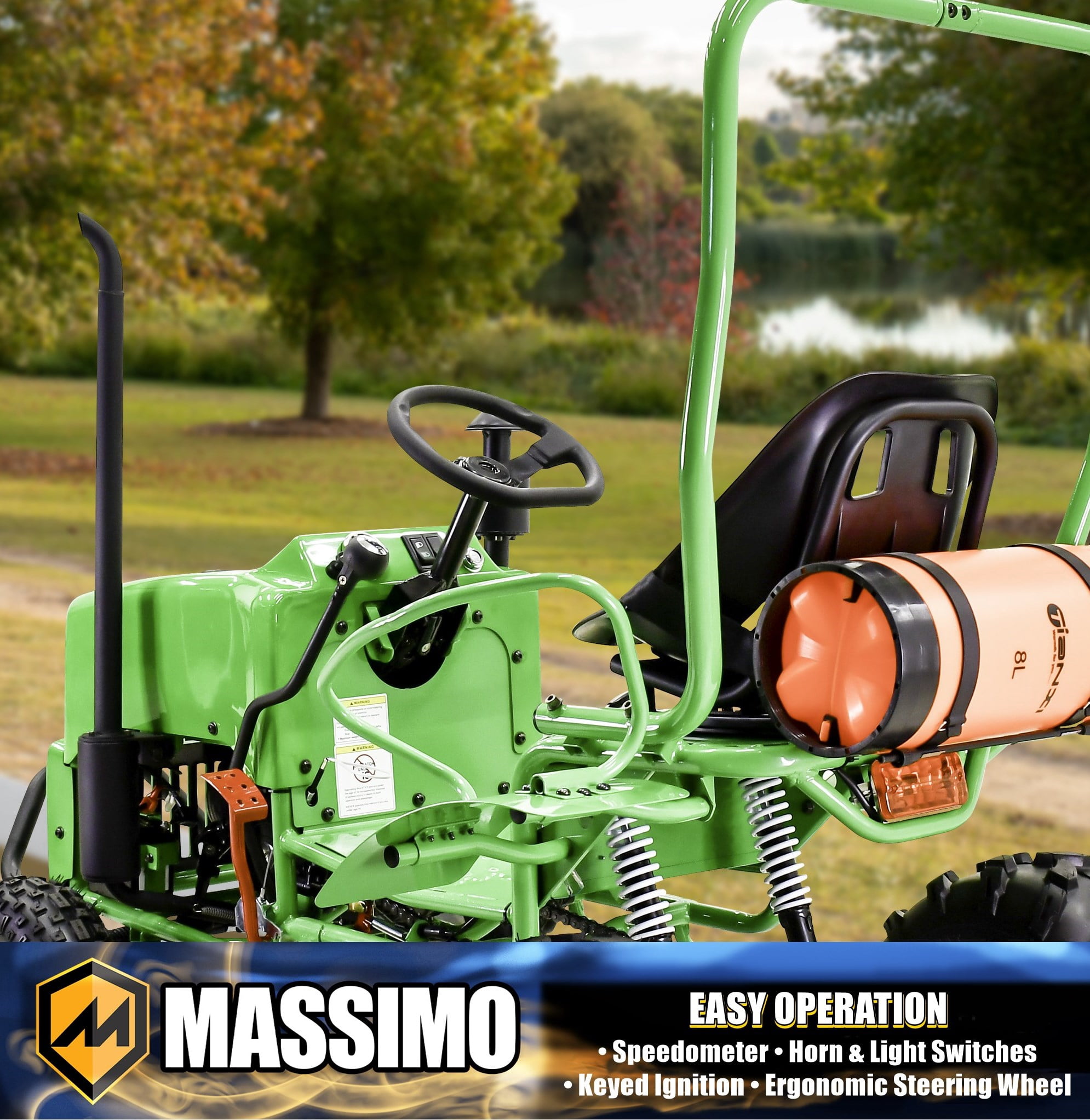 Massimo Mini Tractor 110cc 2WD Gas Go Kart – Kids & Youth Ride-On Utility Vehicle – Green
