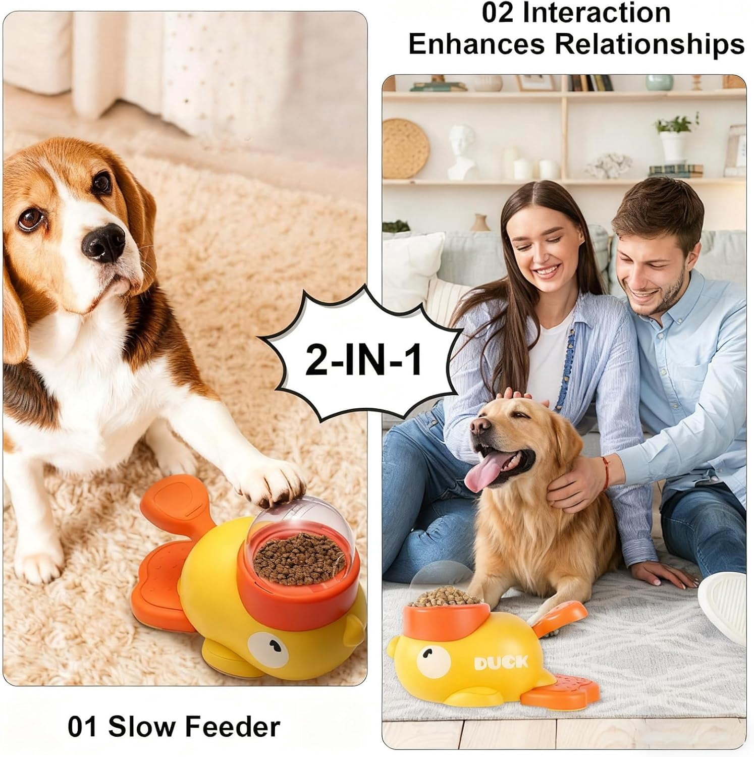 Dog Feeder Puzzle Toy Duck, 2-in-1 Interactive Cat Slow Feeder Toy Treat, The Slow Feeder Puzzle Toy That Helps Prevent Gulping and Bloating