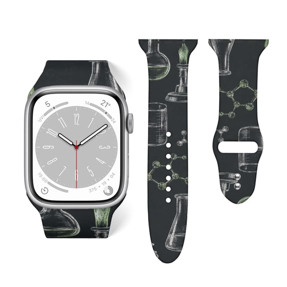 Chemistry Chalkboard Art Soft Silicone Sport Band 42mm44mm Wristband for Apple Watch, Waterproof Buckle Strap for Series 9/8/7/6/SE/Ultra