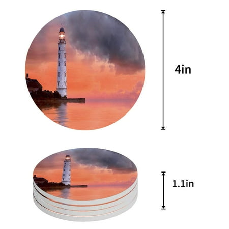 

FMSHPON Lighthouse Ocean Sunset Scenery Set of 6 Round Coaster for Drinks Absorbent Ceramic Stone Coasters Cup Mat with Cork Base for Home Kitchen Room Coffee Table Bar Decor
