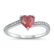 CHOOSE YOUR COLOR Solitaire Simulated Garnet Heart Promise Ring New .925 Sterling Silver Band
