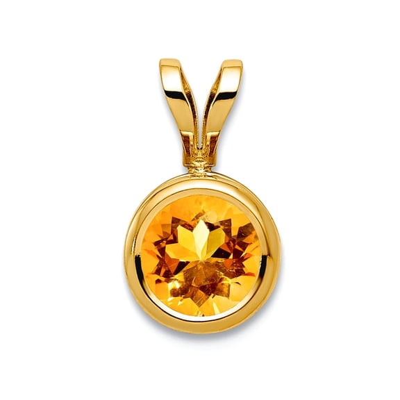 14k Yellow Gold Polished 6mm Citrine Bezel Pendant Necklace Pendant for Women - .75 cwt