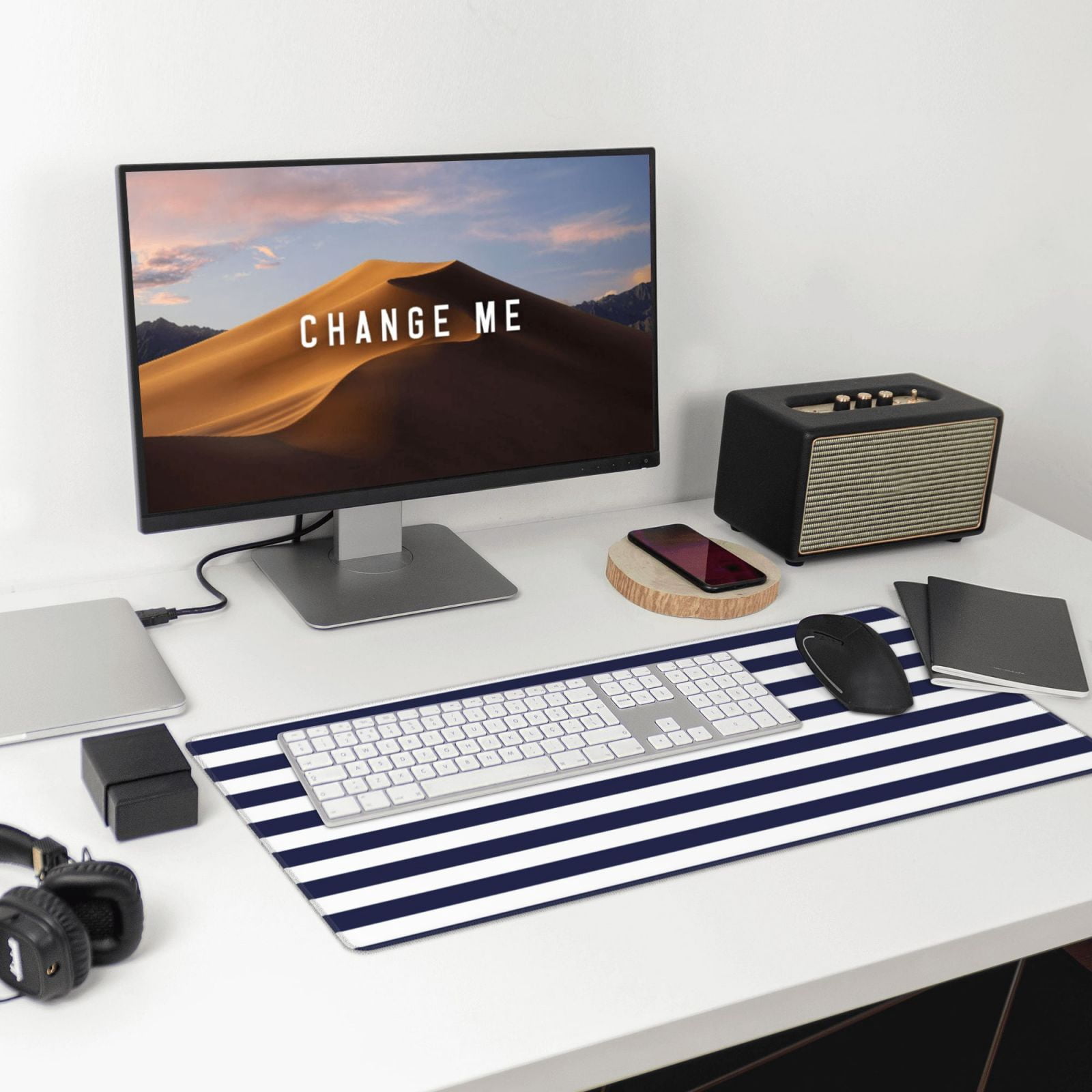 Kdxio Navy Blue And White Stripes Print Large Gaming Mouse Pad,Non-Slip Base,Water Resist Keyboard Pad for Gamer,Office & Home,29.5 x 15.8 in
