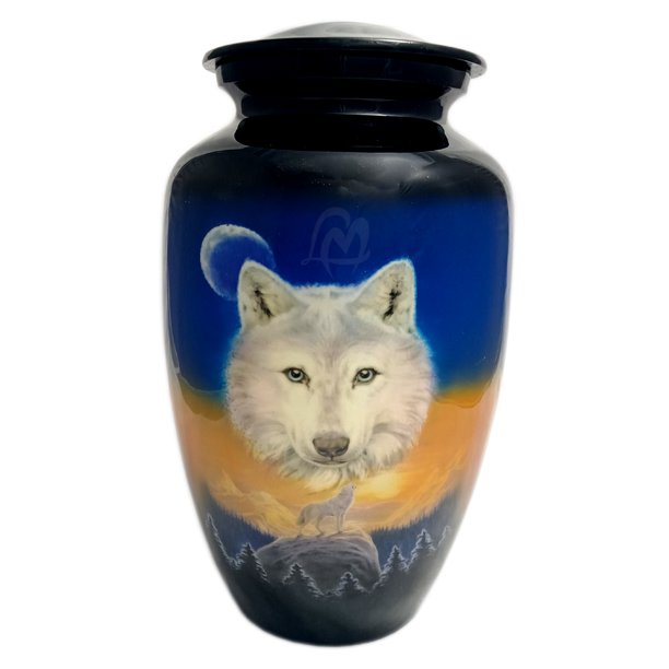 LOVE MEMORIALS Cremation Urns- Lovely Wolf with Moon Adult Urn –Best ...