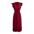 thumbnail image 6 of Nmnitkp Summer Dresses for Women 2025 Beautiful,Dresses for Women Bohemian Solid V-Neck Long Beach Sun Dresses Sleeveless Solid Maxi Dress Red,XL, 6 of 7