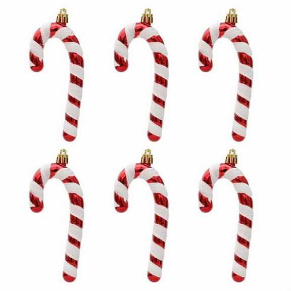 6Pcs Christmas Candy Cane Ornament Glitter Plastic Christmas Tree Hanging Pendant Decoration for Holiday Party Supplies