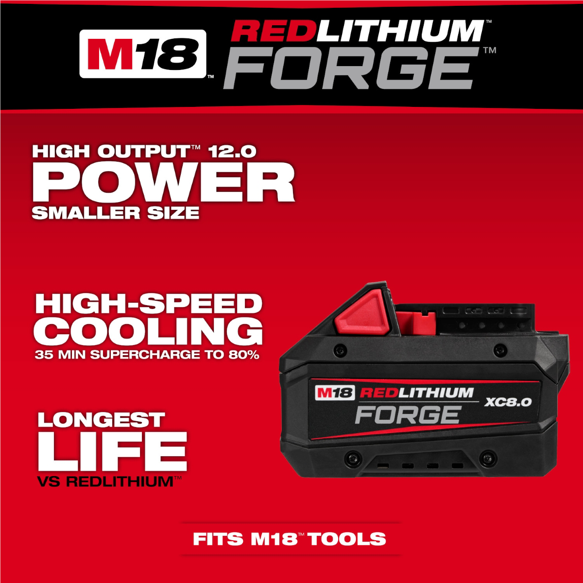Milwaukee Tool M18 Dual Bay Simultaneous Super Charger Starter Kit with M18 18V Lithium-Ion REDLITHIUM FORGE XC 8.0 Ah Battery Pack