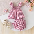 thumbnail image 4 of Xyant Baby Girl Summer Clothes Cute Cotton Linen Ruffle Tops Dress Bloomers Shorts Outfits Set InShirt Princess Outfit (Red,3-6 Months）, 4 of 7