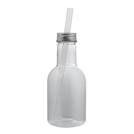 Fun Express 3 3/4 16 oz. Clear Bottle Plastic Cups with Lids & Straws - 12 Count