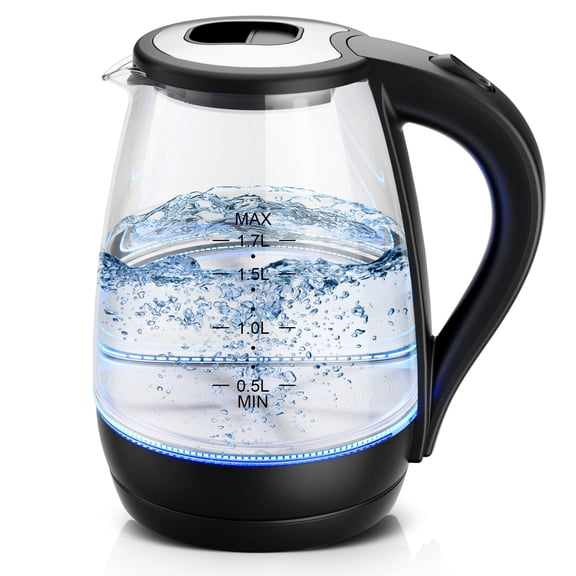 Electric Kettle, 1.7L Tea Kettle & Hot Water Boiler for Coffee & Tea, Water Heater & Teapot, Automatic Shut Off, Borosilicate Glass, Black, 1200W