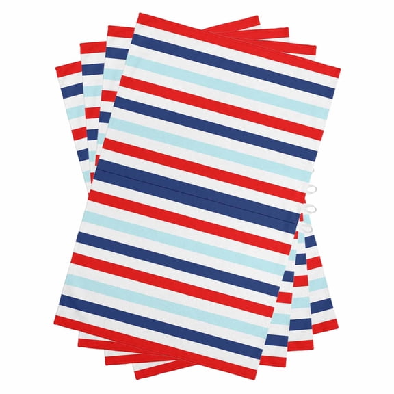 Blue Red Striped Kitchen Towels Set of 4, Water Absorbent Dish Towel, Farmhouse Stripes Simple Art Decorative Hand Towels - Quick Drying Cloth for Cooking Baking, 18x28 Inch